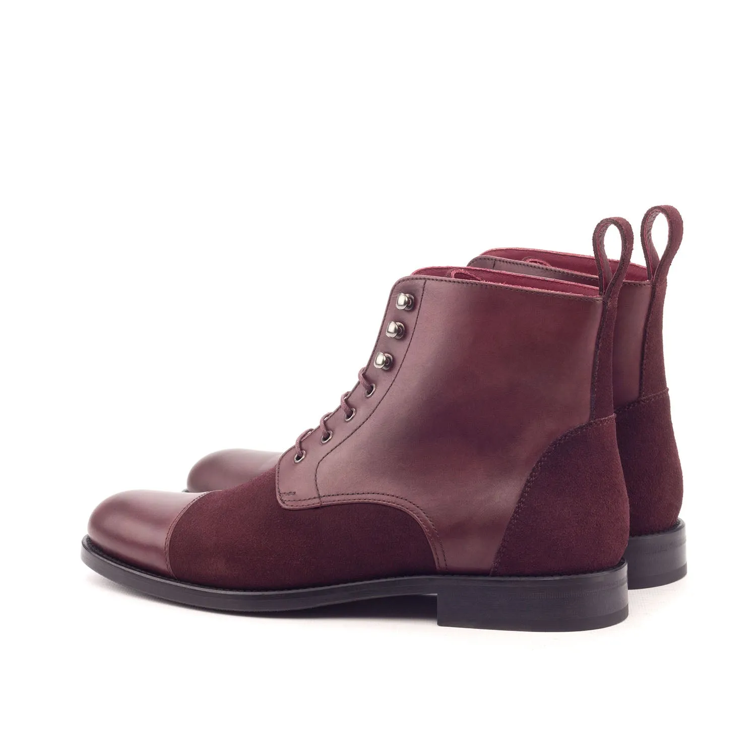 Ambrogio Bespoke Custom Women's Custom Made Shoes Burgundy Suede / Calf-Skin Leather Brogue Boots (AMBW1044)