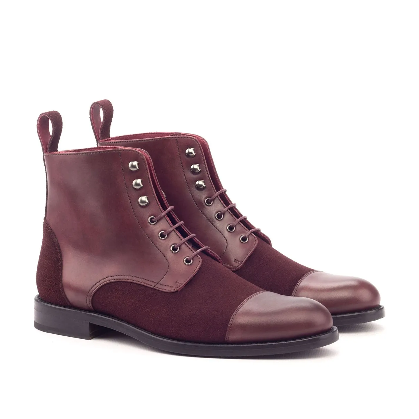 Ambrogio Bespoke Custom Women's Custom Made Shoes Burgundy Suede / Calf-Skin Leather Brogue Boots (AMBW1044)