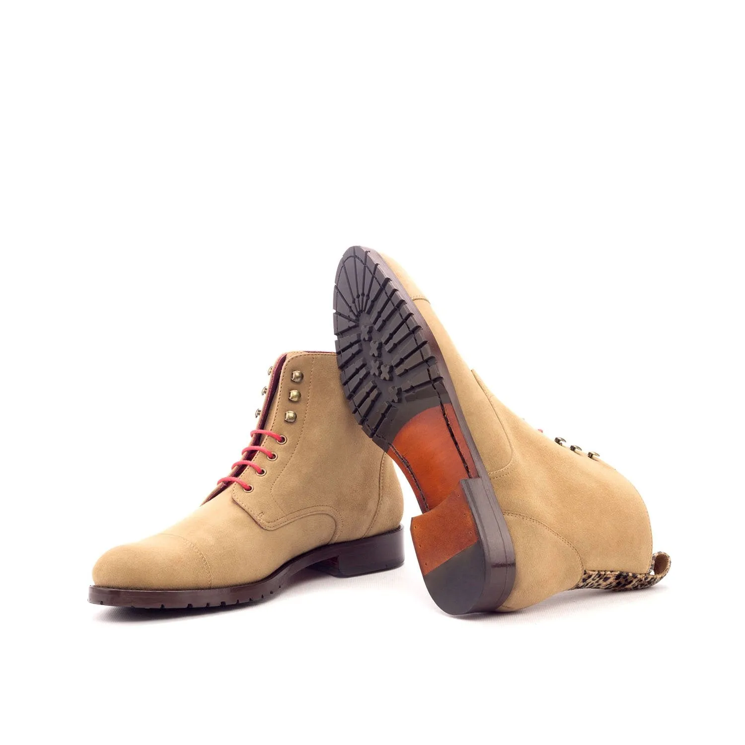 Ambrogio Bespoke Custom Women's Custom Made Shoes Camel Fabric / Suede Leather Cap-Toe Boots (AMBW1017)