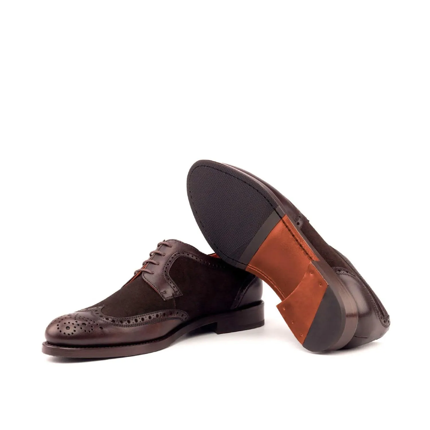 Ambrogio Bespoke Custom Women's Custom Made Shoes Dark Brown Suede / Calf-Skin Leather Derby Oxfords (AMBW1031)