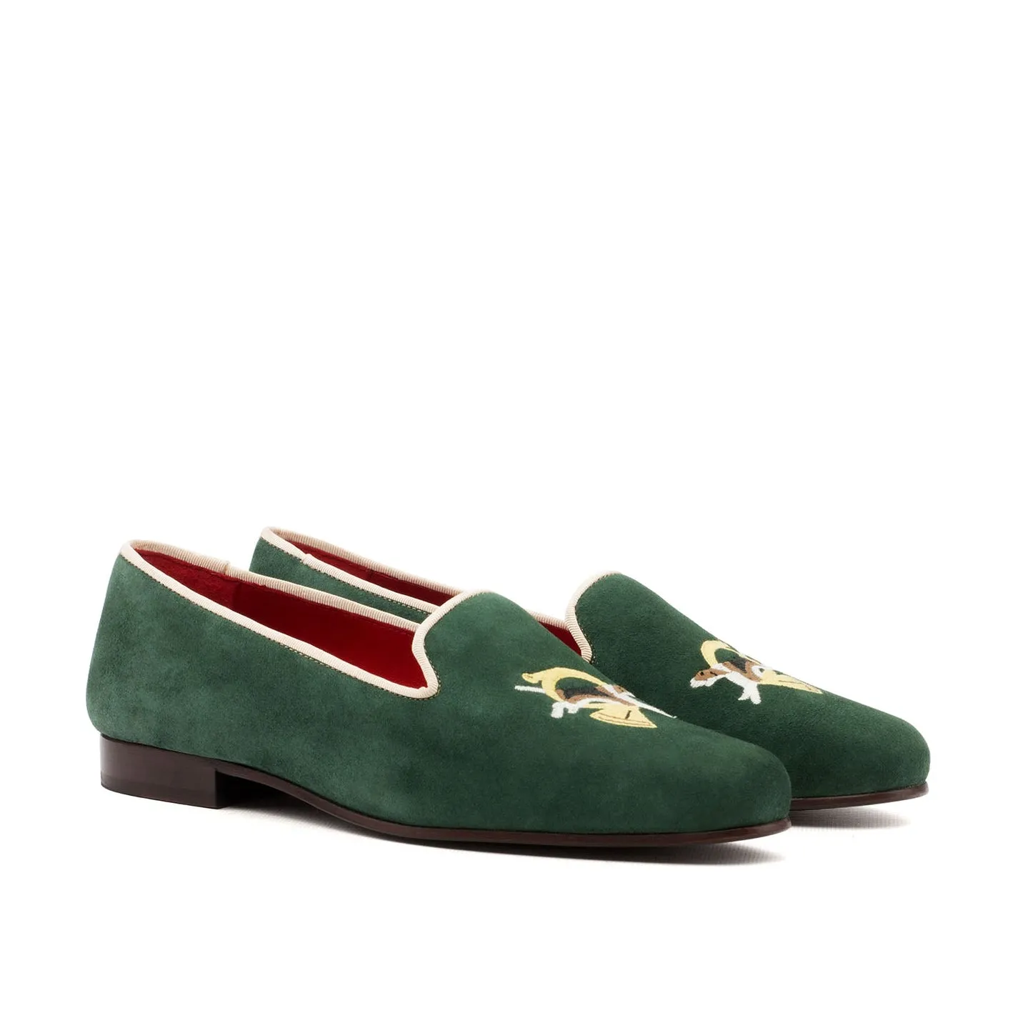 Ambrogio Bespoke Custom Women's Custom Made Shoes Forest Green Suede Leather Loafers (AMBW1068)