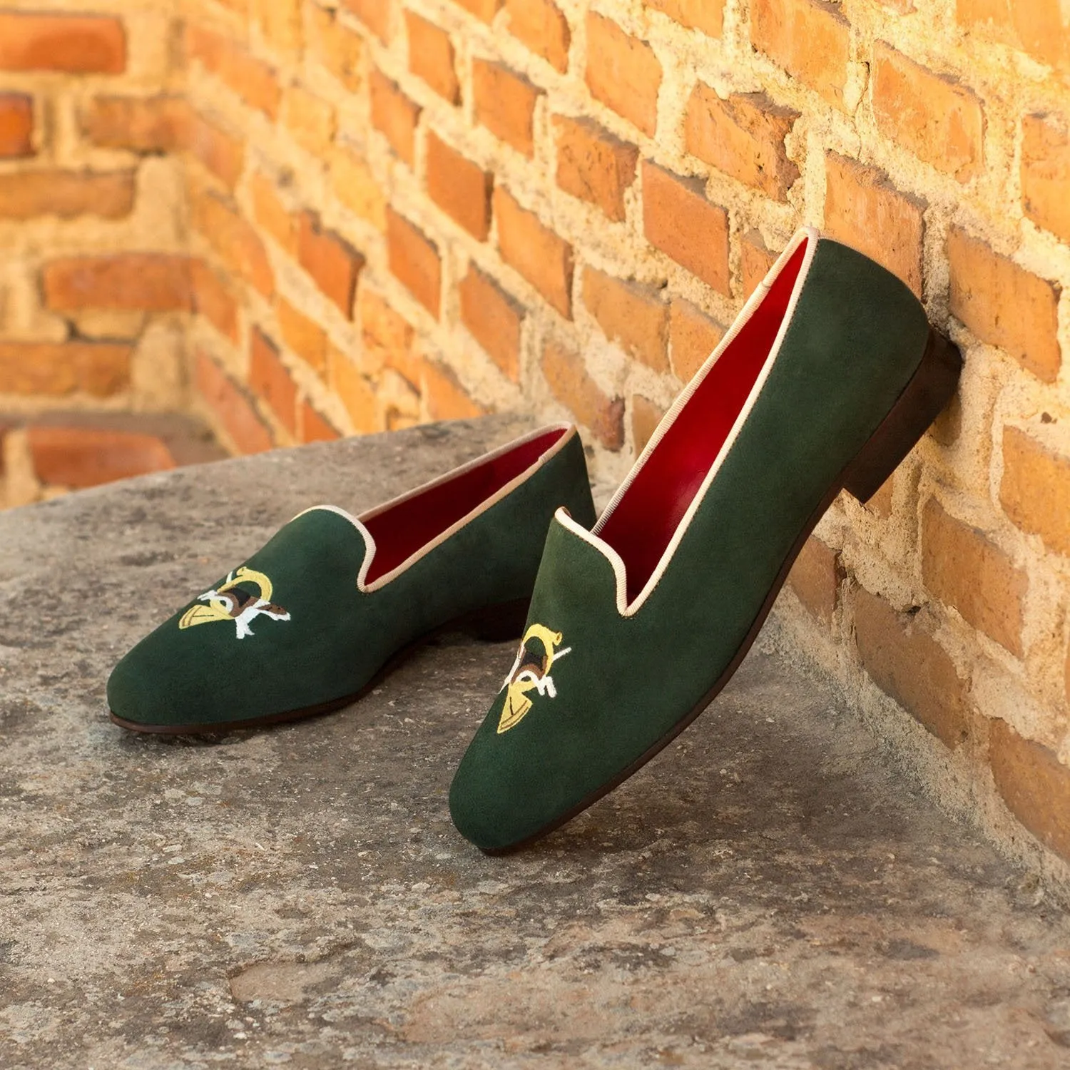 Ambrogio Bespoke Custom Women's Custom Made Shoes Forest Green Suede Leather Loafers (AMBW1068)