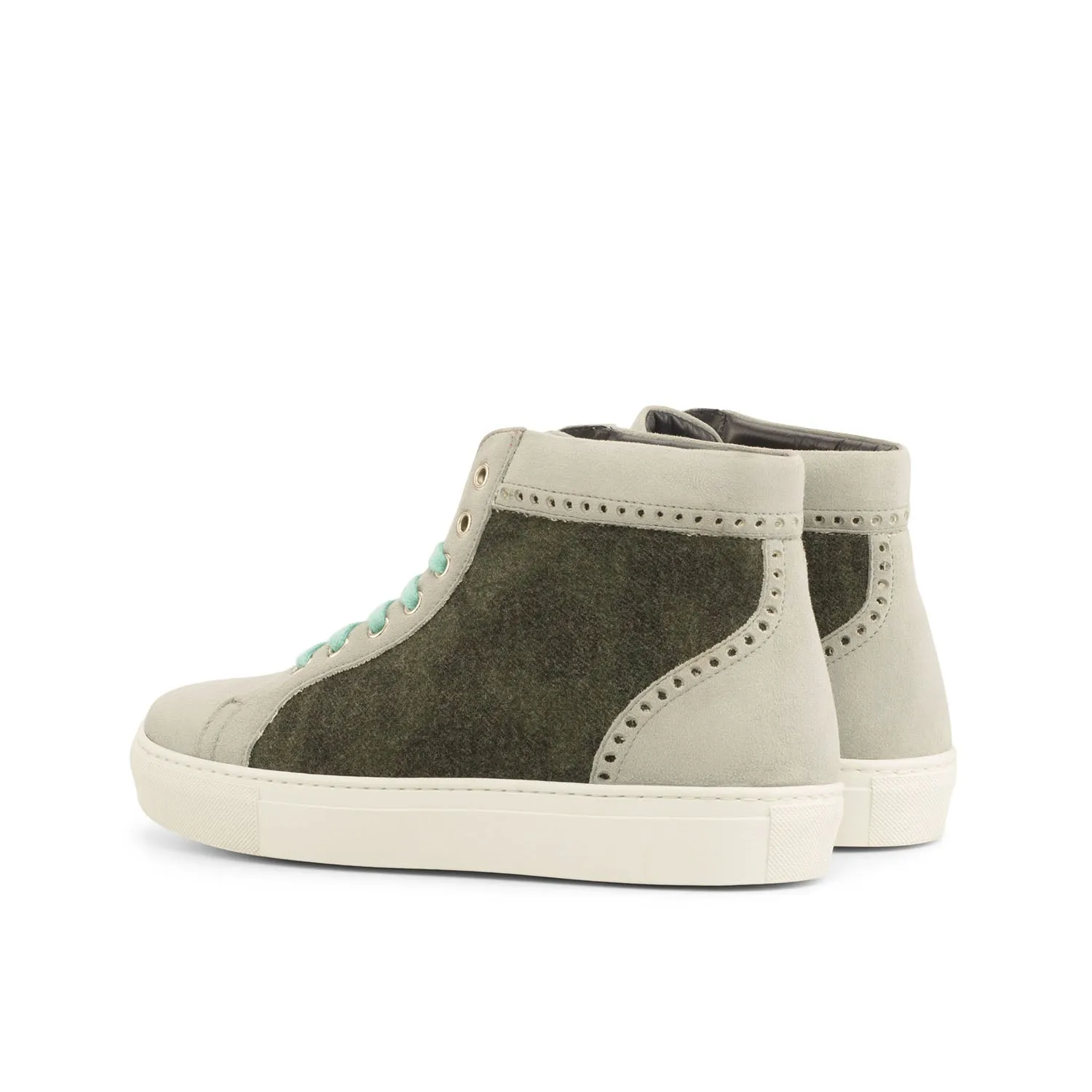 Ambrogio Bespoke Custom Women's Custom Made Shoes Gray & Green Fabric / Suede Leather High-Top Sneakers (AMBW1004)