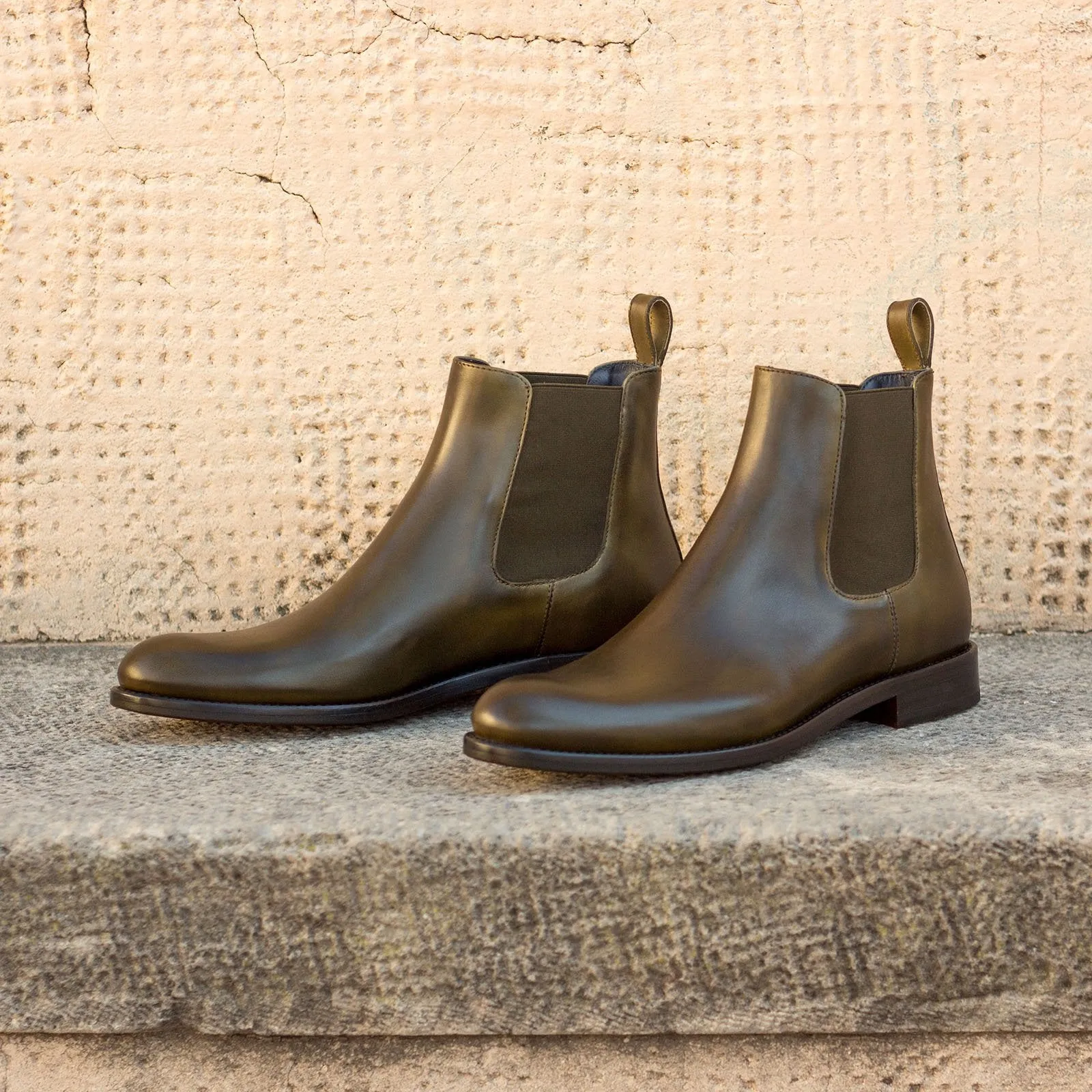 Ambrogio Bespoke Custom Women's Custom Made Shoes Green Olive Calf-Skin Leather Chelsea Boots (AMBW1077)