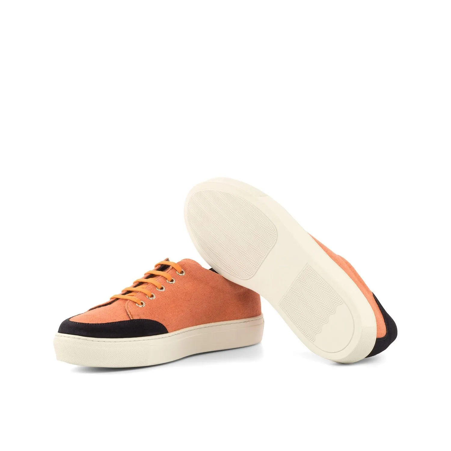 Ambrogio Bespoke Custom Women's Custom Made Shoes Orange & Navy Linen / Lux Suede Leather Casual Sneakers (AMBW1000)