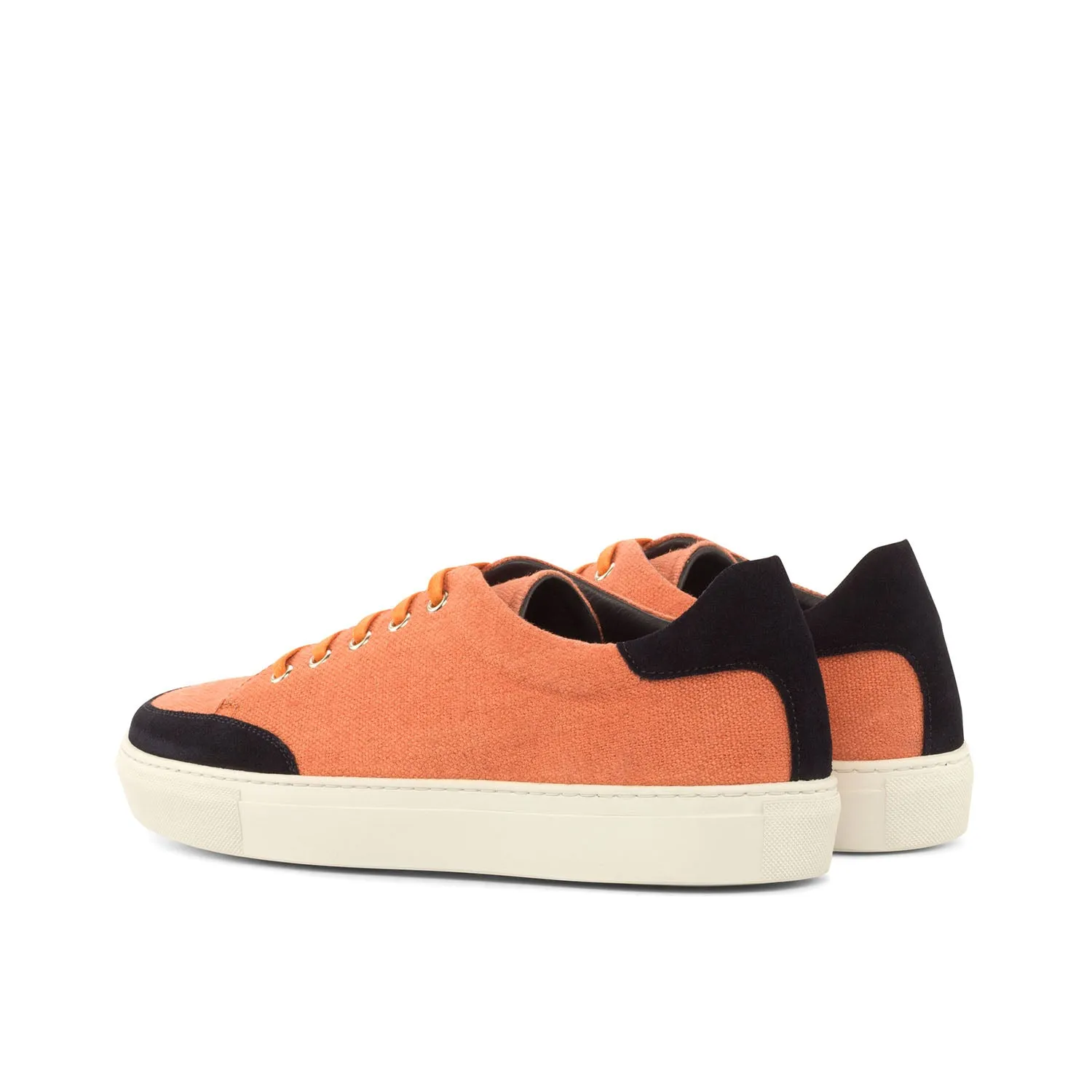 Ambrogio Bespoke Custom Women's Custom Made Shoes Orange & Navy Linen / Lux Suede Leather Casual Sneakers (AMBW1000)