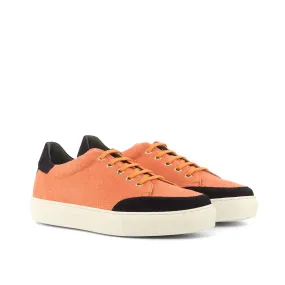 Ambrogio Bespoke Custom Women's Custom Made Shoes Orange & Navy Linen / Lux Suede Leather Casual Sneakers (AMBW1000)