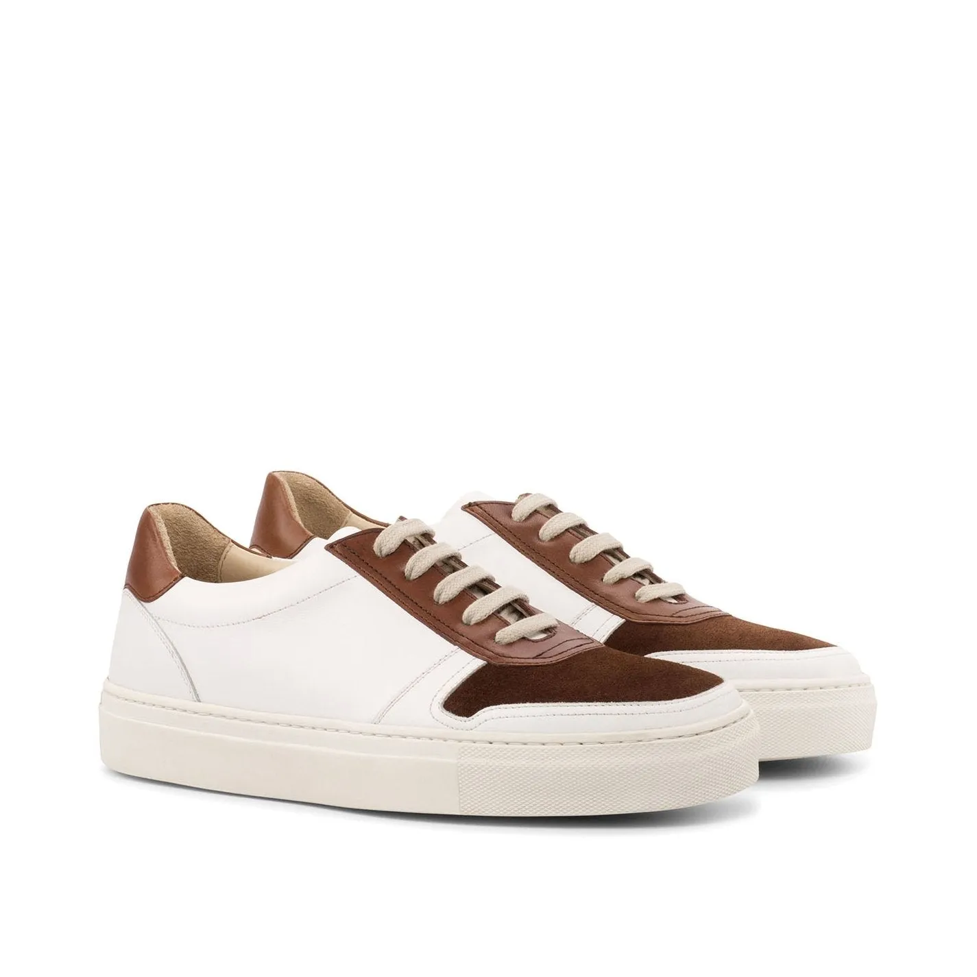 Ambrogio Bespoke Custom Women's Custom Made Shoes White & Brown Suede / Suede Leather Trainer Sneakers (AMBW1011)