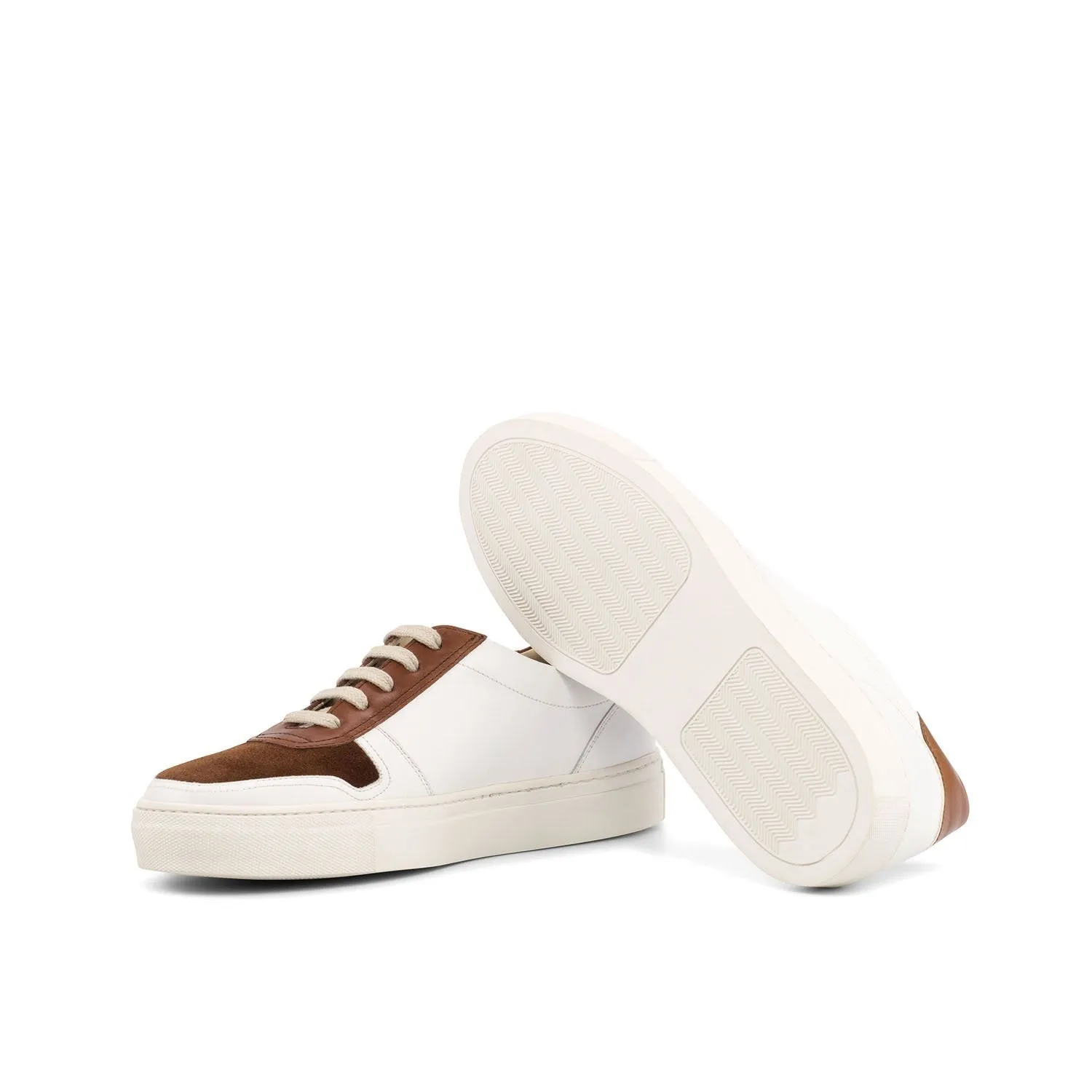 Ambrogio Bespoke Custom Women's Custom Made Shoes White & Brown Suede / Suede Leather Trainer Sneakers (AMBW1011)