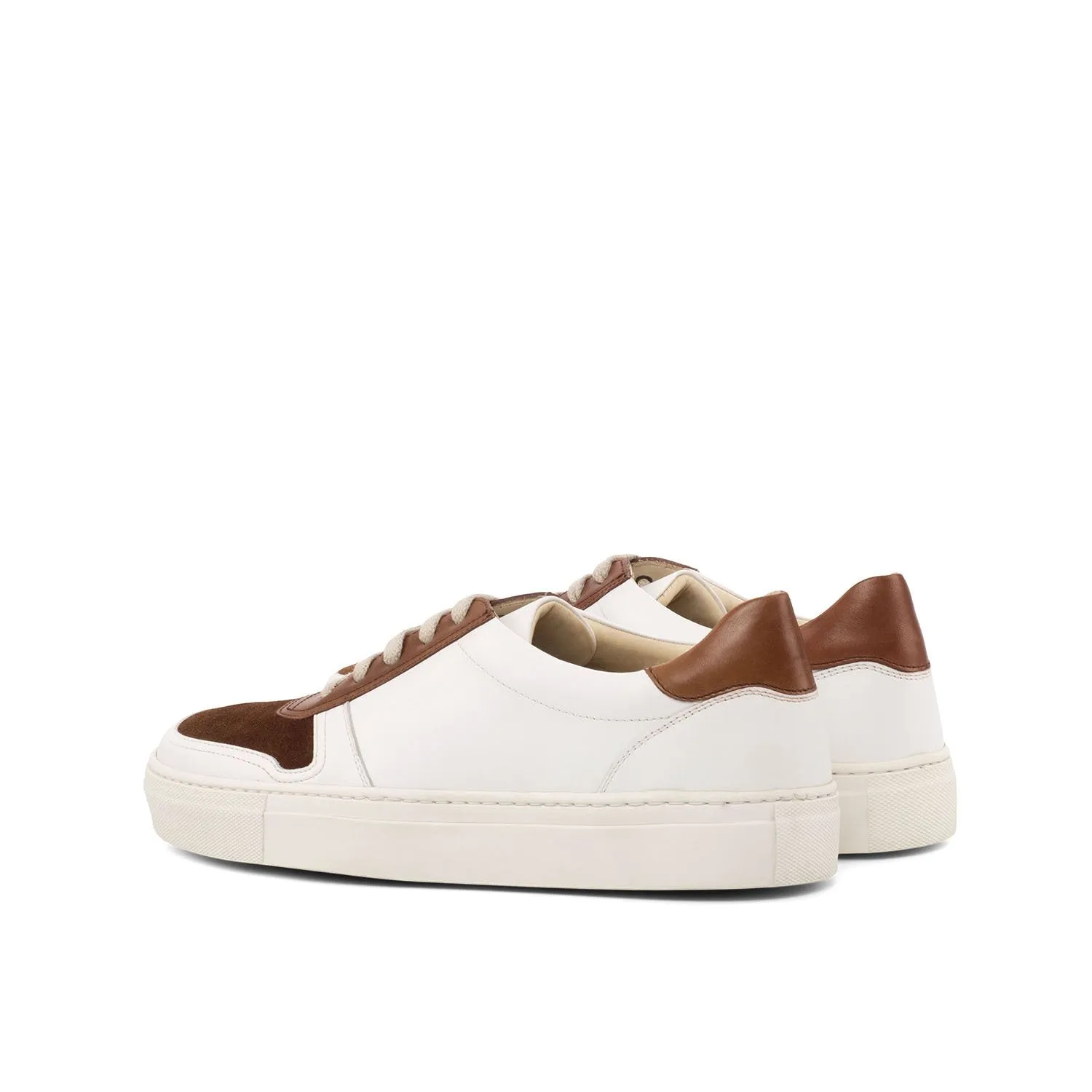 Ambrogio Bespoke Custom Women's Custom Made Shoes White & Brown Suede / Suede Leather Trainer Sneakers (AMBW1011)