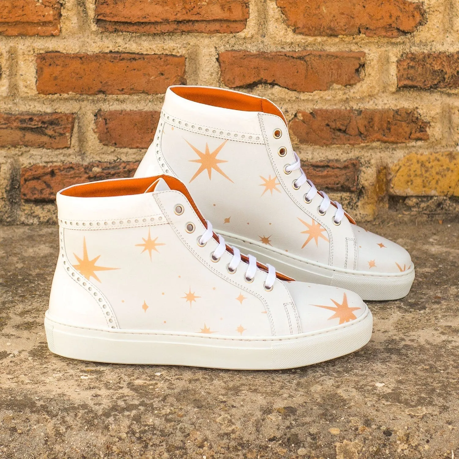 Ambrogio Bespoke Custom Women's Custom Made Shoes White Patent / Calf-Skin Leather High-Top Sneakers (AMBW1072)