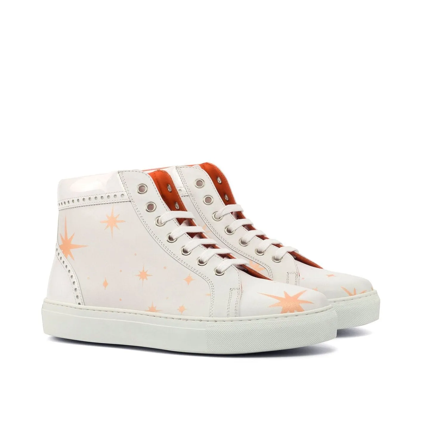 Ambrogio Bespoke Custom Women's Custom Made Shoes White Patent / Calf-Skin Leather High-Top Sneakers (AMBW1072)