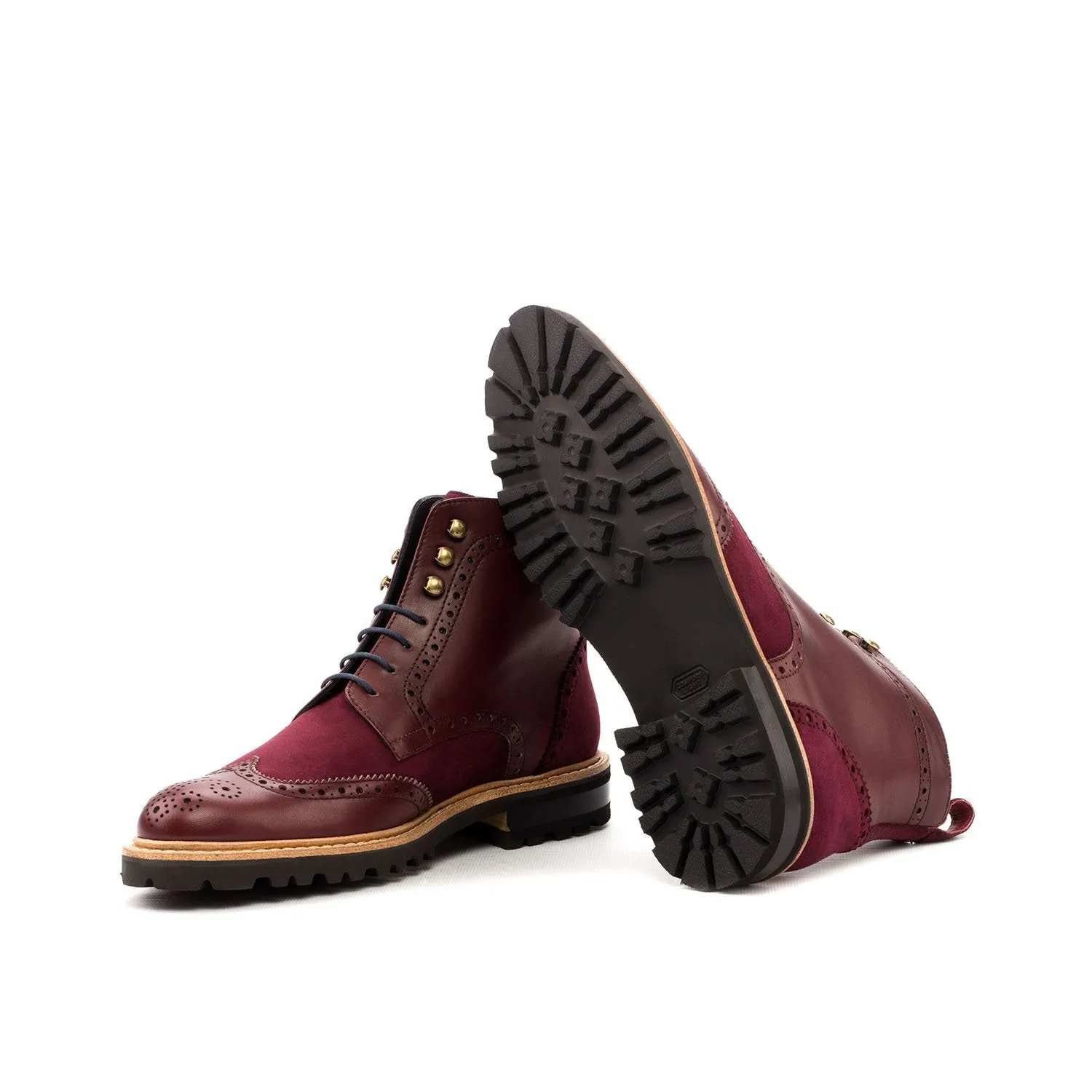 Ambrogio Bespoke Custom Women's Shoes Burgundy & Wine Suede / Calf-Skin Leather Wingtip Boots (AMBW1098)