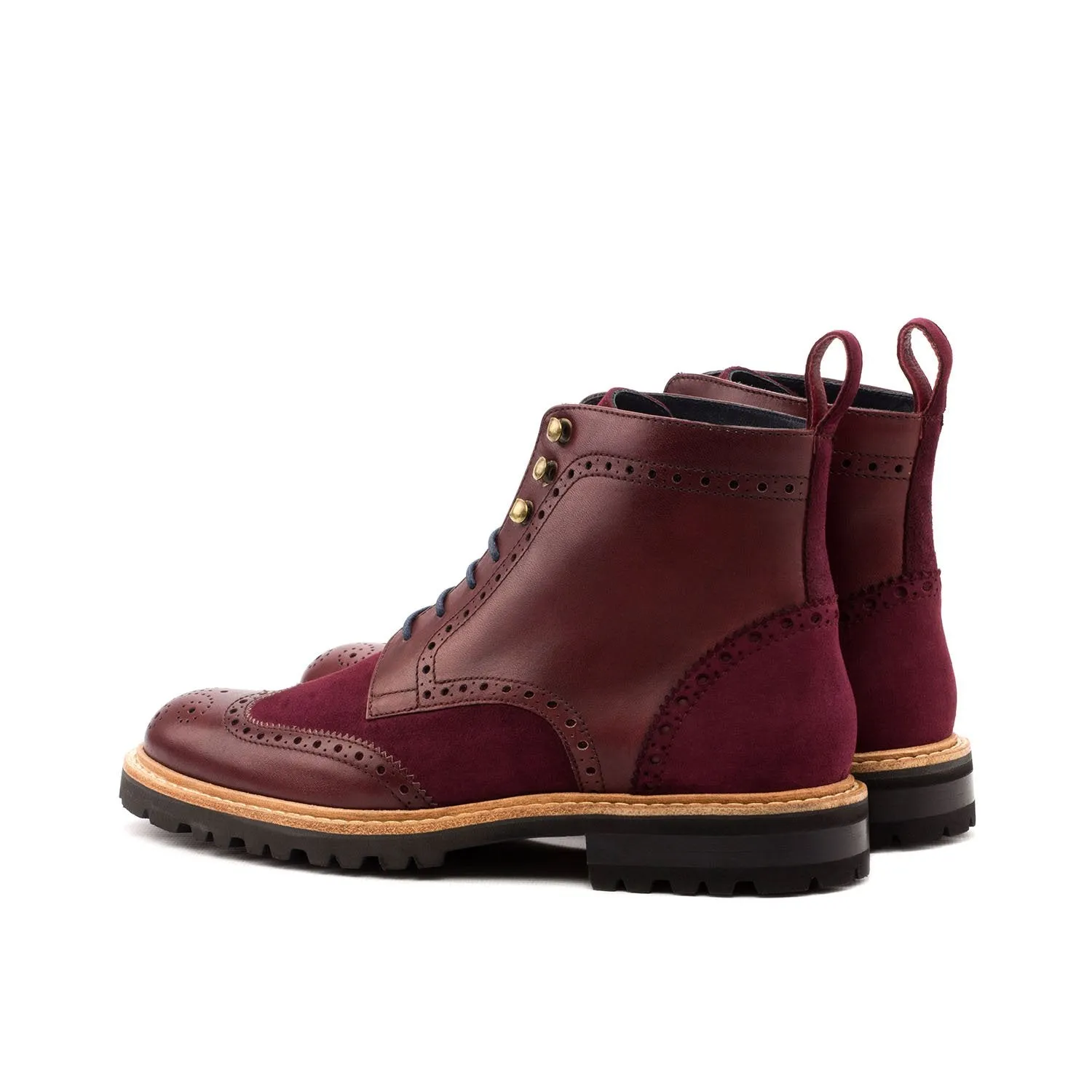 Ambrogio Bespoke Custom Women's Shoes Burgundy & Wine Suede / Calf-Skin Leather Wingtip Boots (AMBW1098)