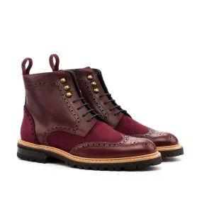 Ambrogio Bespoke Custom Women's Shoes Burgundy & Wine Suede / Calf-Skin Leather Wingtip Boots (AMBW1098)