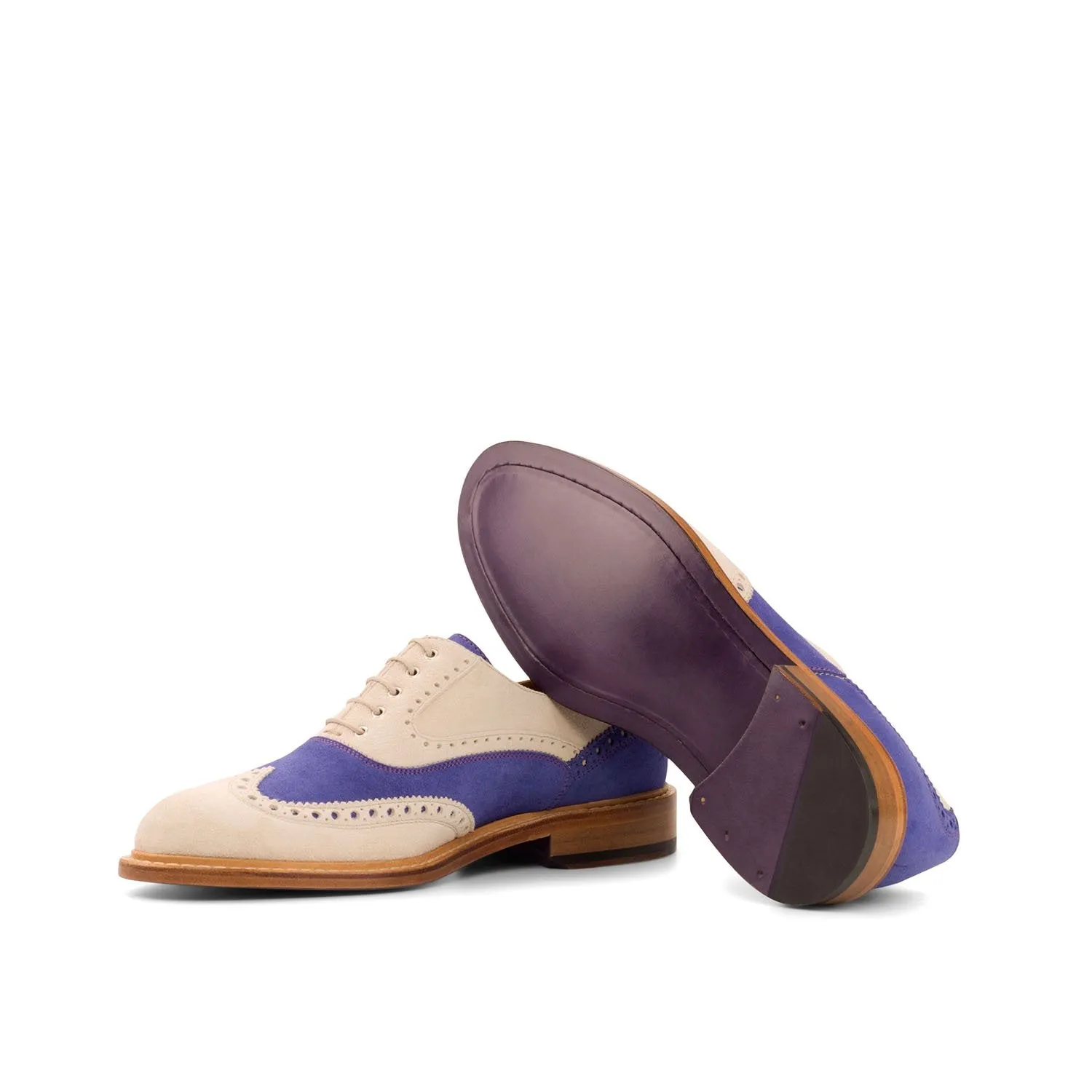 Ambrogio Bespoke Custom Women's Shoes Ivory & Purple Suede Leather Wingtip Oxfords (AMBW1094)