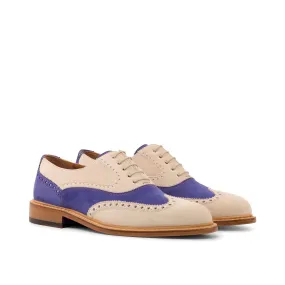 Ambrogio Bespoke Custom Women's Shoes Ivory & Purple Suede Leather Wingtip Oxfords (AMBW1094)