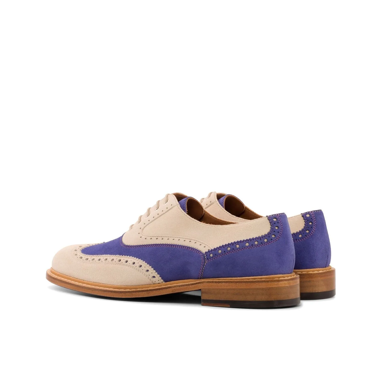 Ambrogio Bespoke Custom Women's Shoes Ivory & Purple Suede Leather Wingtip Oxfords (AMBW1094)