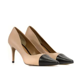 Ambrogio Bespoke Custom Women's Shoes Natural & Black Nappa Leather Milan Pumps (AMBW1126)