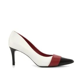 Ambrogio Bespoke Custom Women's Shoes White, Red & Black Nappa Kaiser Leather Classic Milan Pumps (AMBW1108)