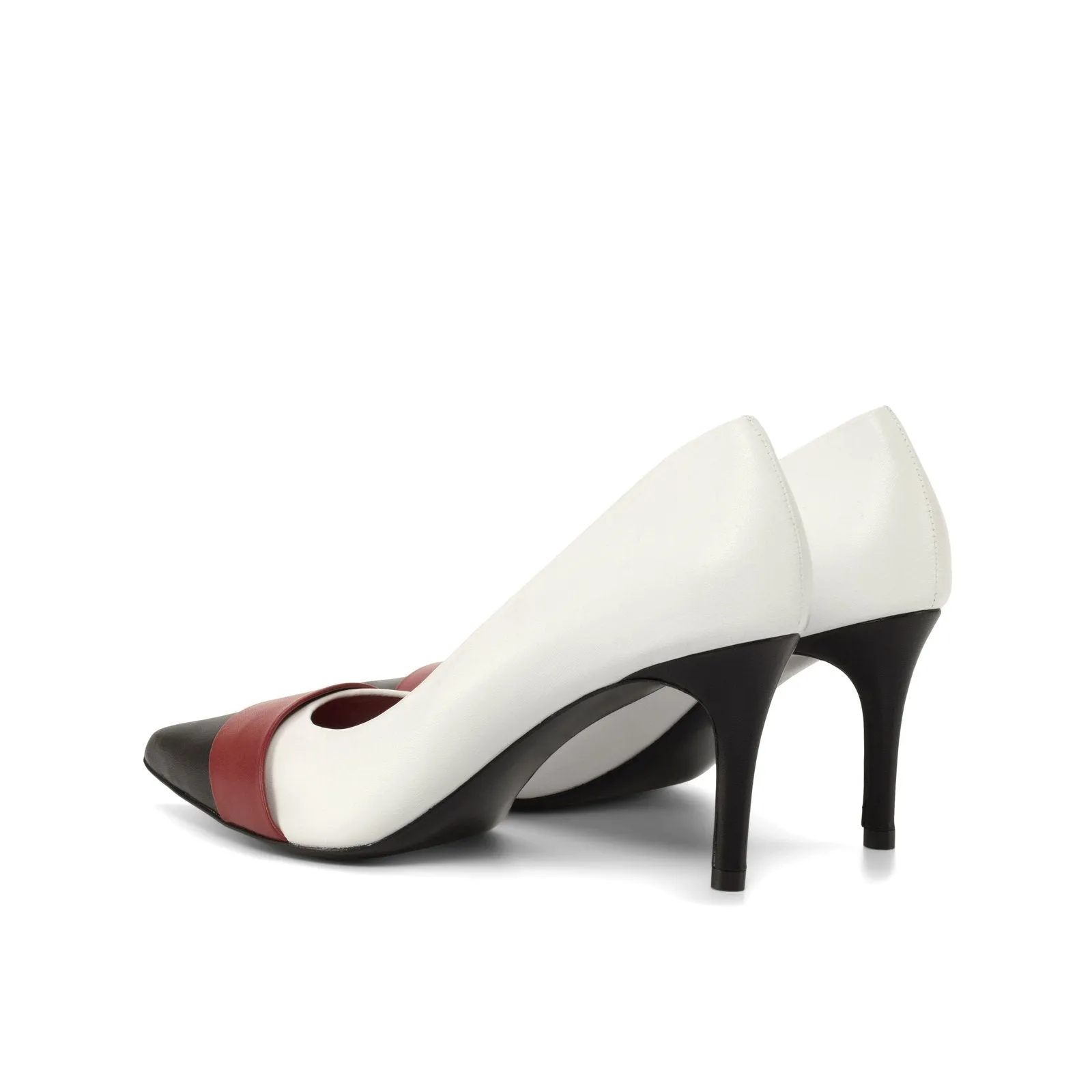 Ambrogio Bespoke Custom Women's Shoes White, Red & Black Nappa Kaiser Leather Classic Milan Pumps (AMBW1108)