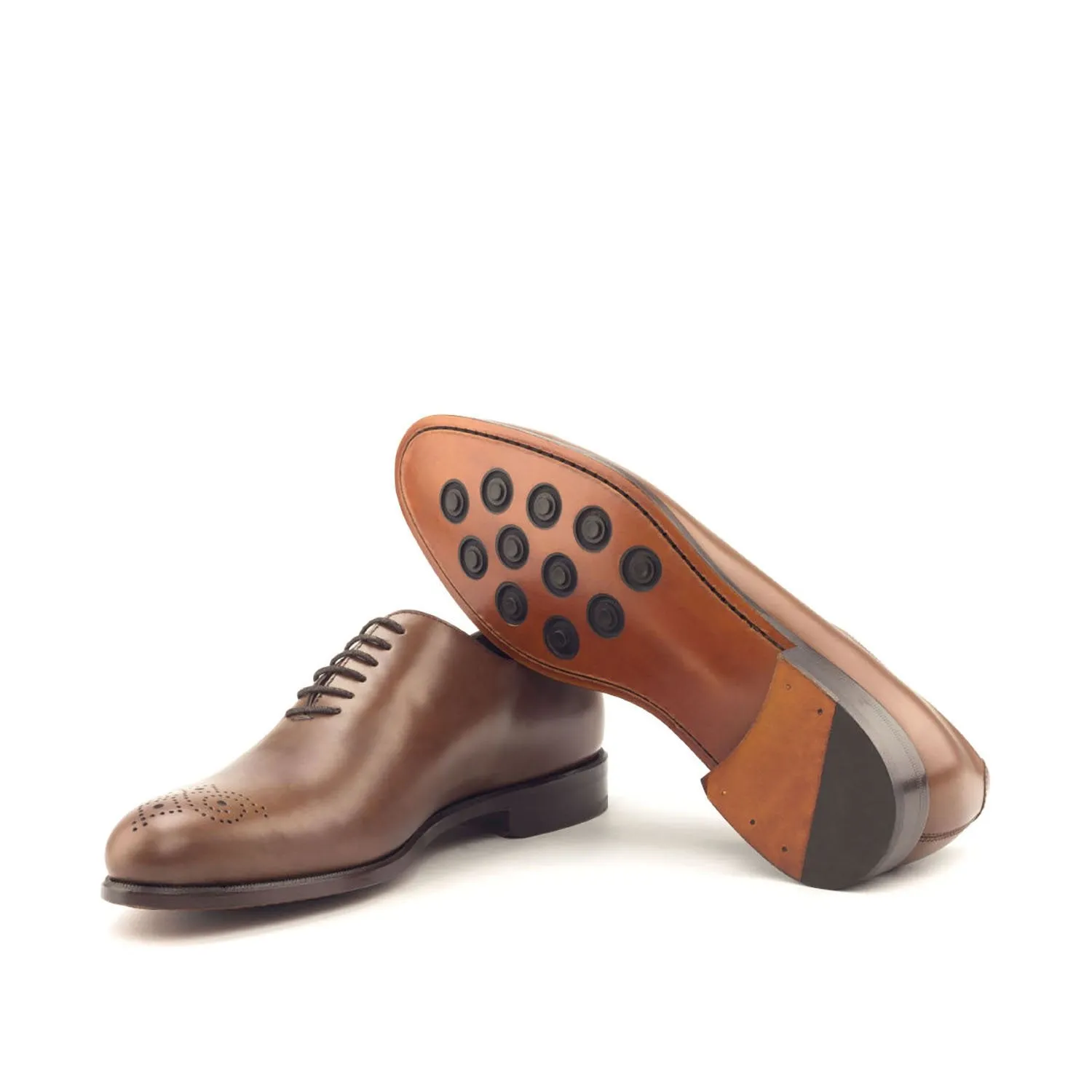 Ambrogio Bespoke Men's Handmade Custom Made Shoes Brown Polished Calf-SKin Leather Dress Oxfords (AMB1293)