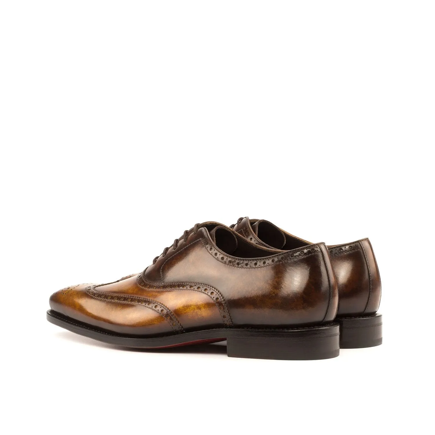 Ambrogio Bespoke Men's Handmade Custom Made Shoes Cognac & Brown Patina Leather Full Brogue Oxfords(AMB1269)