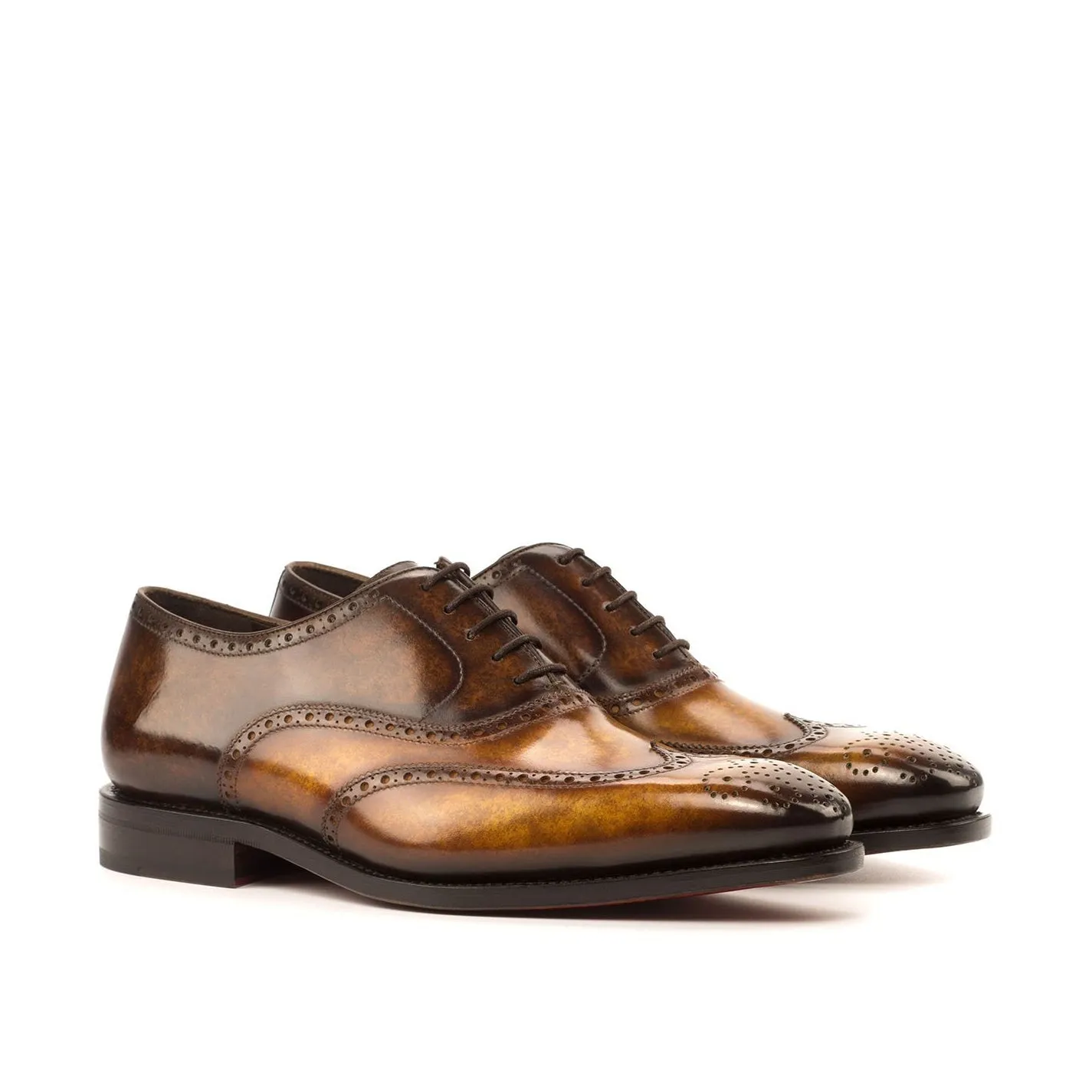 Ambrogio Bespoke Men's Handmade Custom Made Shoes Cognac & Brown Patina Leather Full Brogue Oxfords(AMB1269)