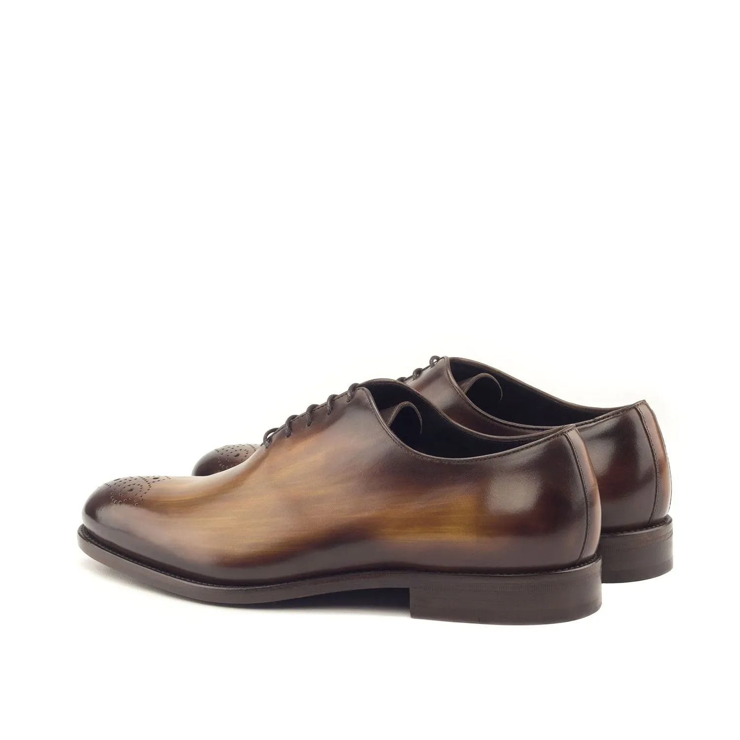 Ambrogio Bespoke Men's Handmade Custom Made Shoes Cognac Patina Leather Dress Oxfords (AMB1290)