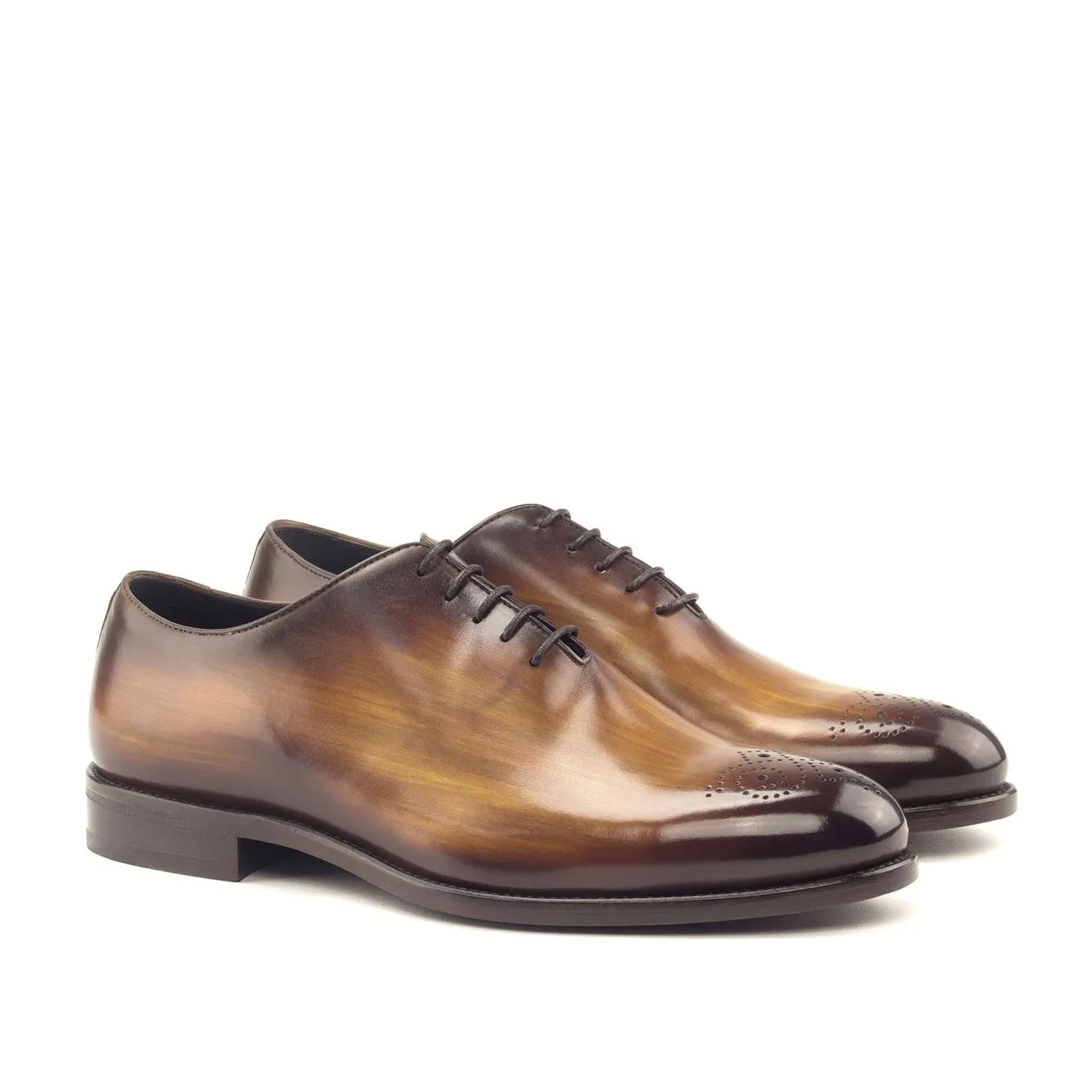 Ambrogio Bespoke Men's Handmade Custom Made Shoes Cognac Patina Leather Dress Oxfords (AMB1290)