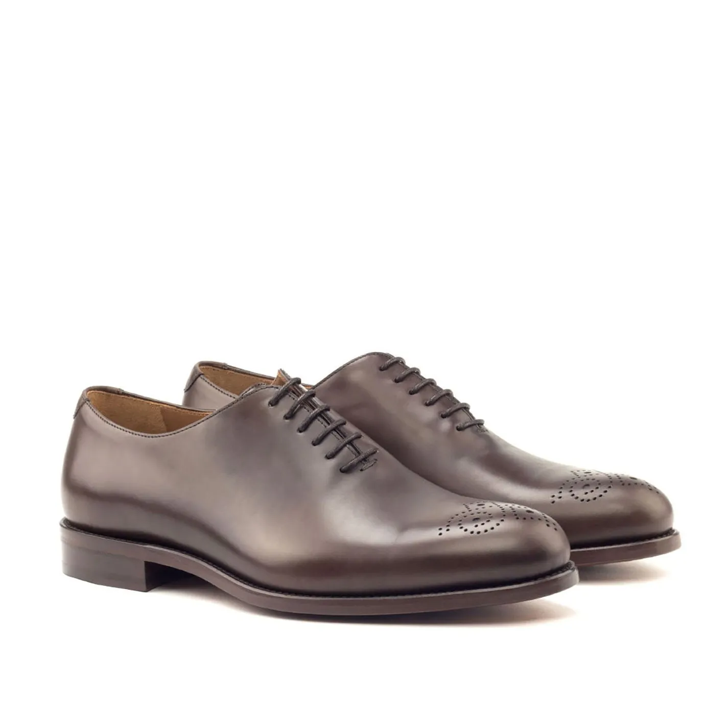 Ambrogio Bespoke Men's Handmade Custom Made Shoes Dark Brown Poblished Leather Dress Oxfords (AMB1286)