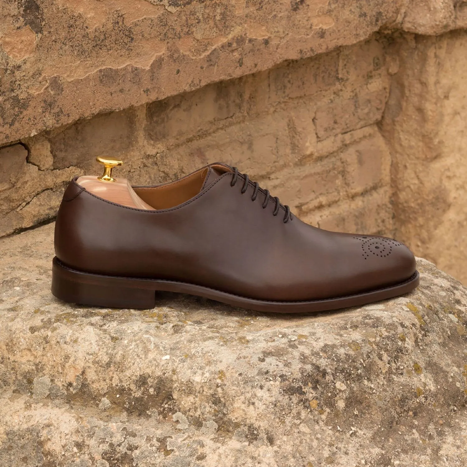 Ambrogio Bespoke Men's Handmade Custom Made Shoes Dark Brown Poblished Leather Dress Oxfords (AMB1286)