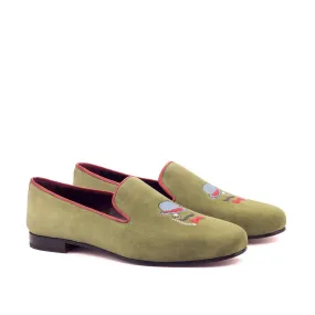 Ambrogio Bespoke Men's Handmade Custom Made Shoes Green & Red Suede / Calf-Skin Leather Wellington Loafers (AMB1309)