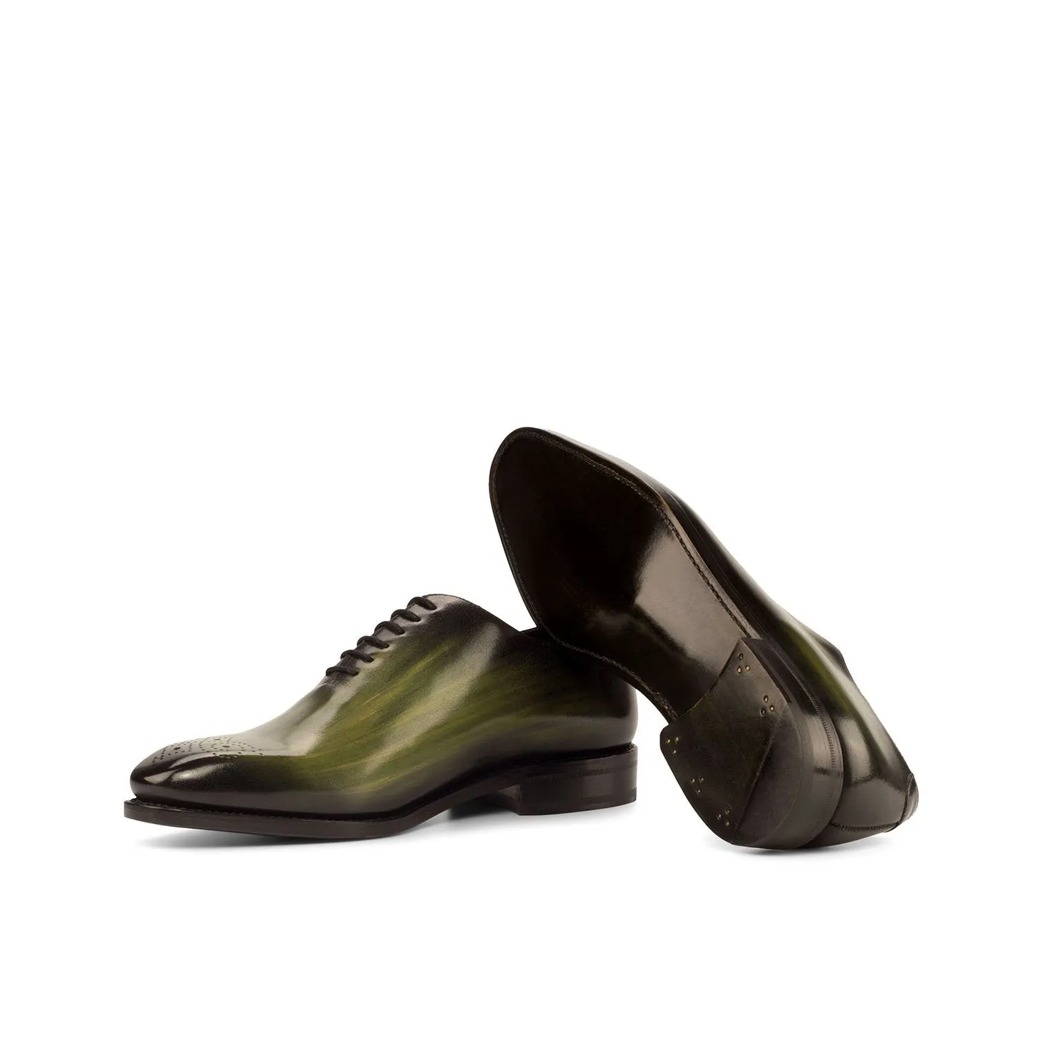 Ambrogio Bespoke Men's Handmade Custom Made Shoes Green Patina Leather Dress Oxfords (AMB1288)