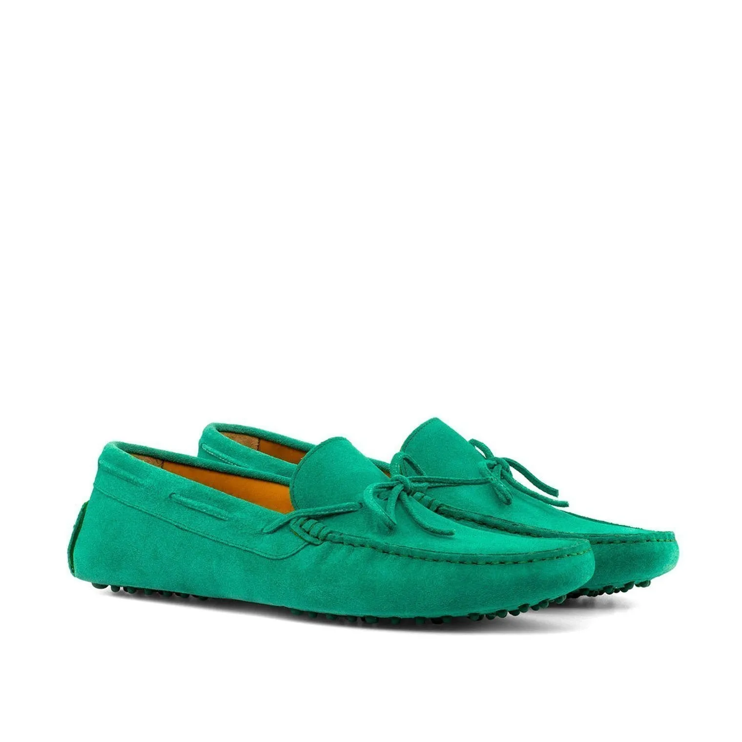 Ambrogio Bespoke Men's Handmade Custom Made Shoes Green Suede Leather Driver Moccasins Loafers (AMB1255)