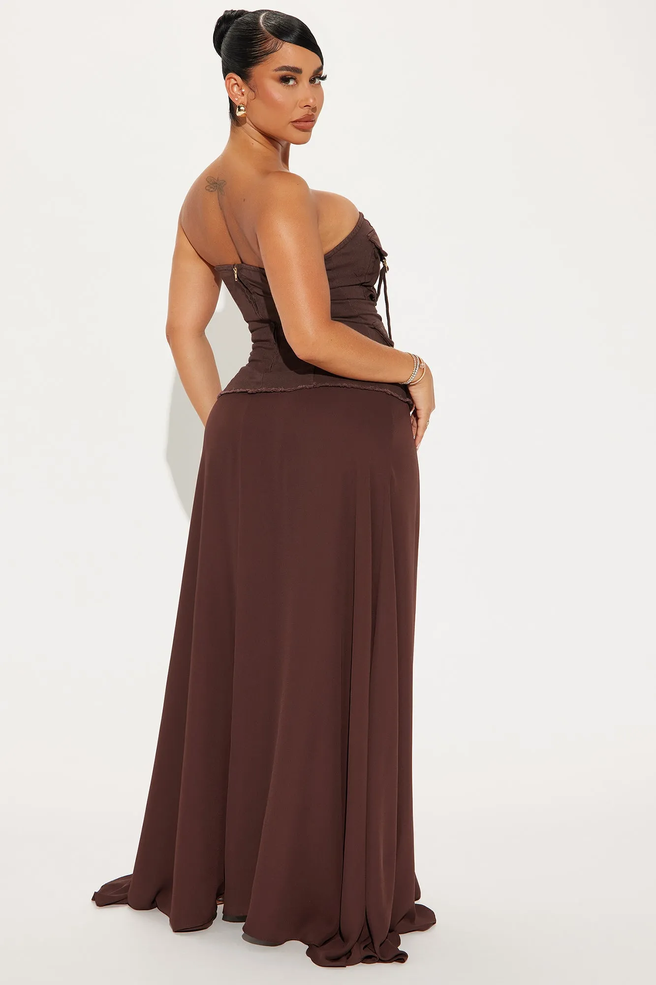 Andrea Cargo Denim Maxi Dress - Chocolate