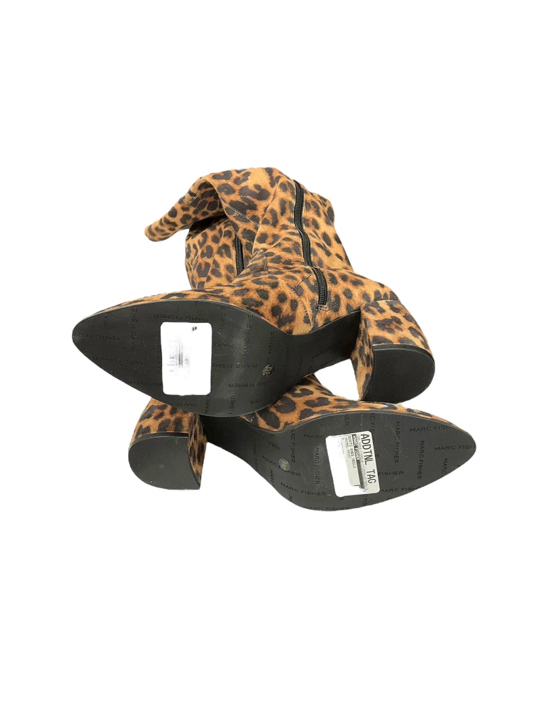 Animal Print Boots Knee Heels Marc Fisher, Size 9