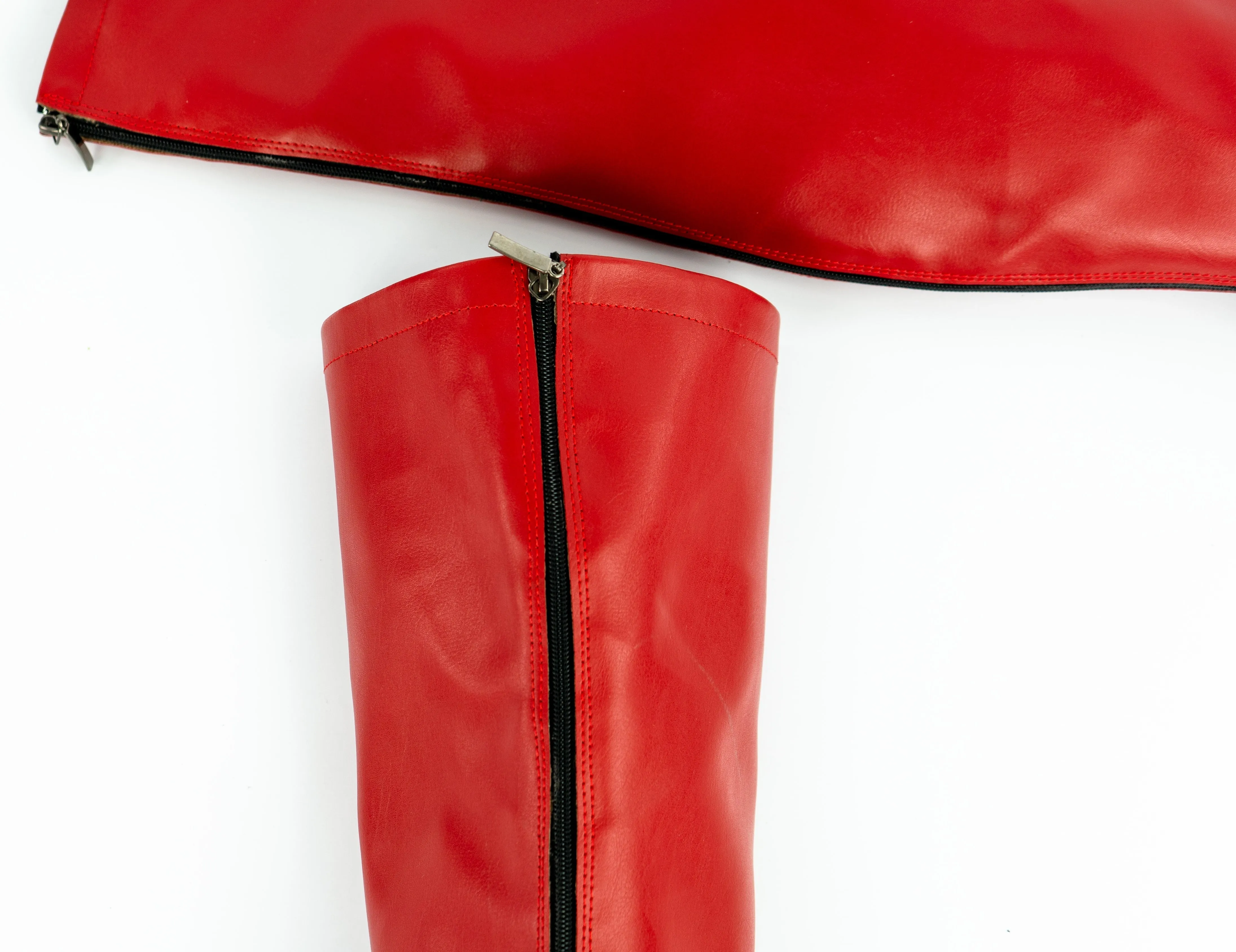 Back Zipper Red Over Knee Heel Boots