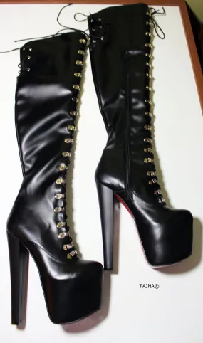 Black Lace Up Over Knee Platform Boots