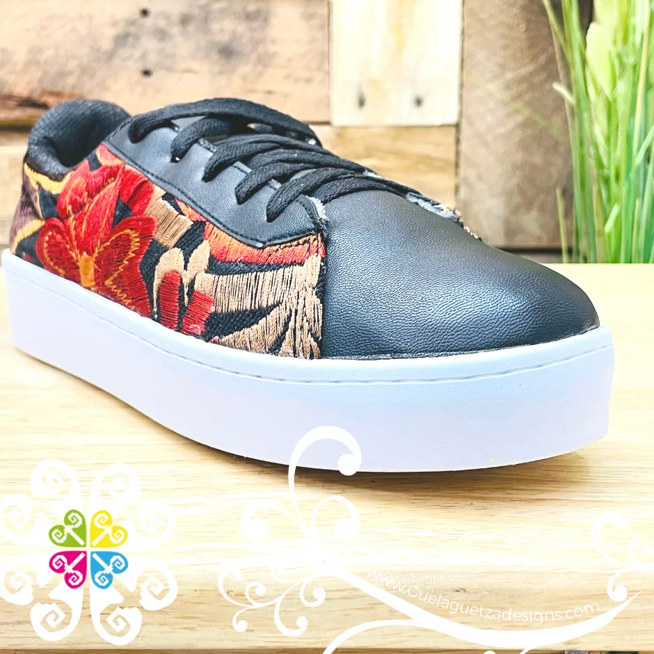 Black Women Sneakers - Embroider Tennis Shoes