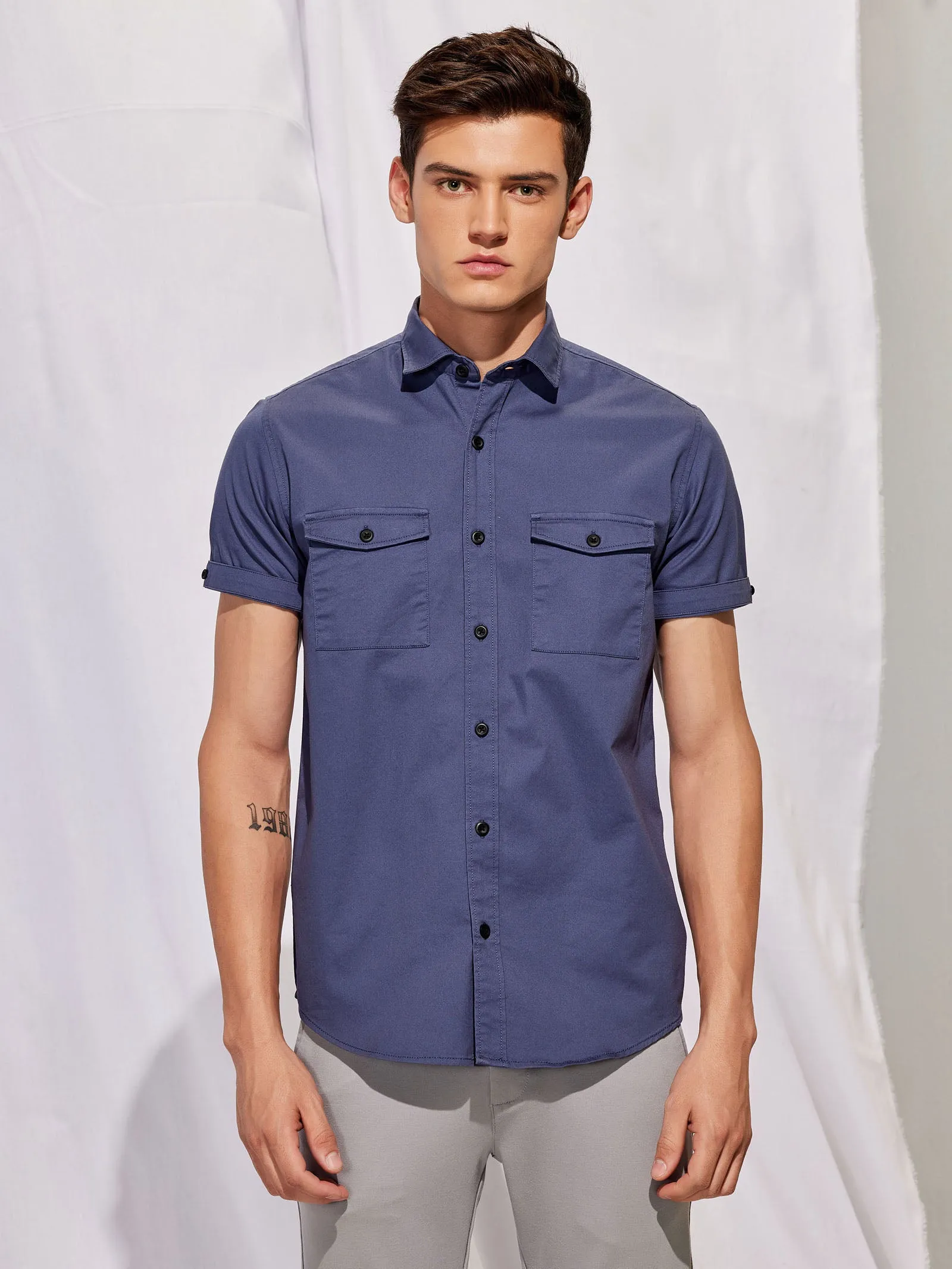 Blue Stretch Cargo Shirt