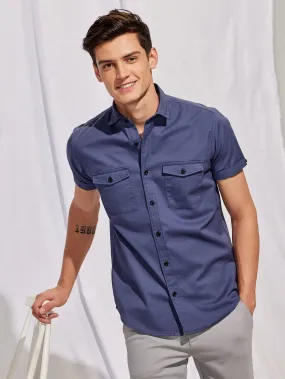 Blue Stretch Cargo Shirt