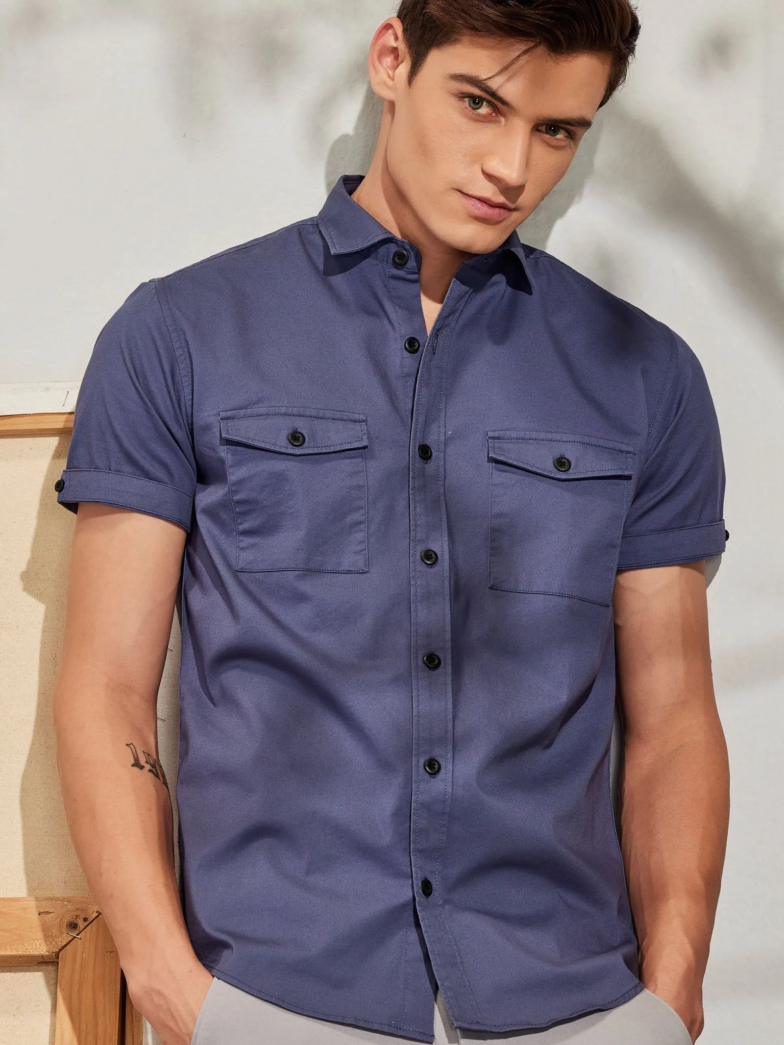 Blue Stretch Cargo Shirt