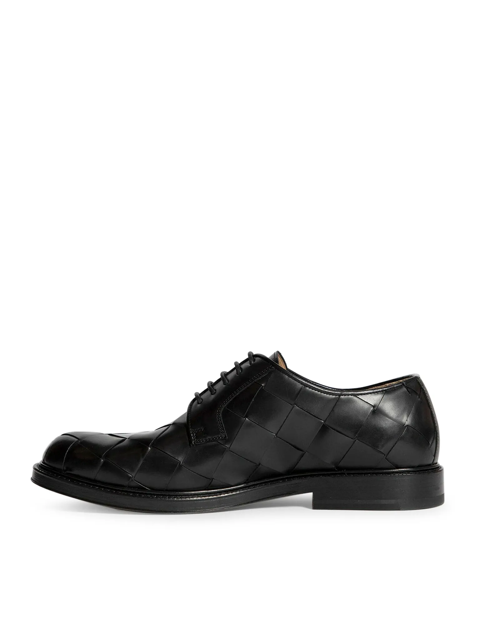 Bottega veneta men`s black woven leather lace-up shoes in classic calfskin