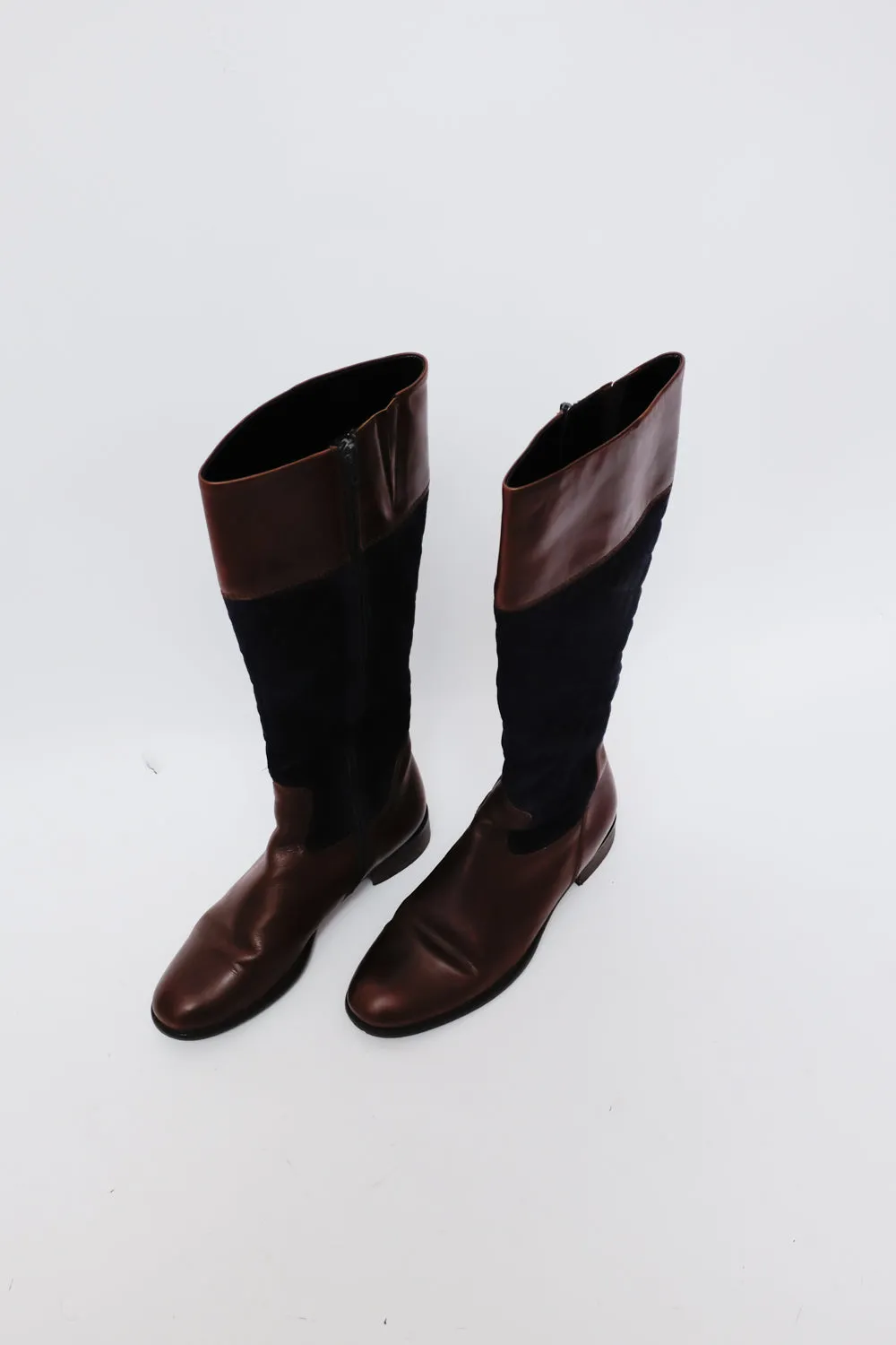 BROWN NAVY QUILTED LEATHER BOOTS 38,5