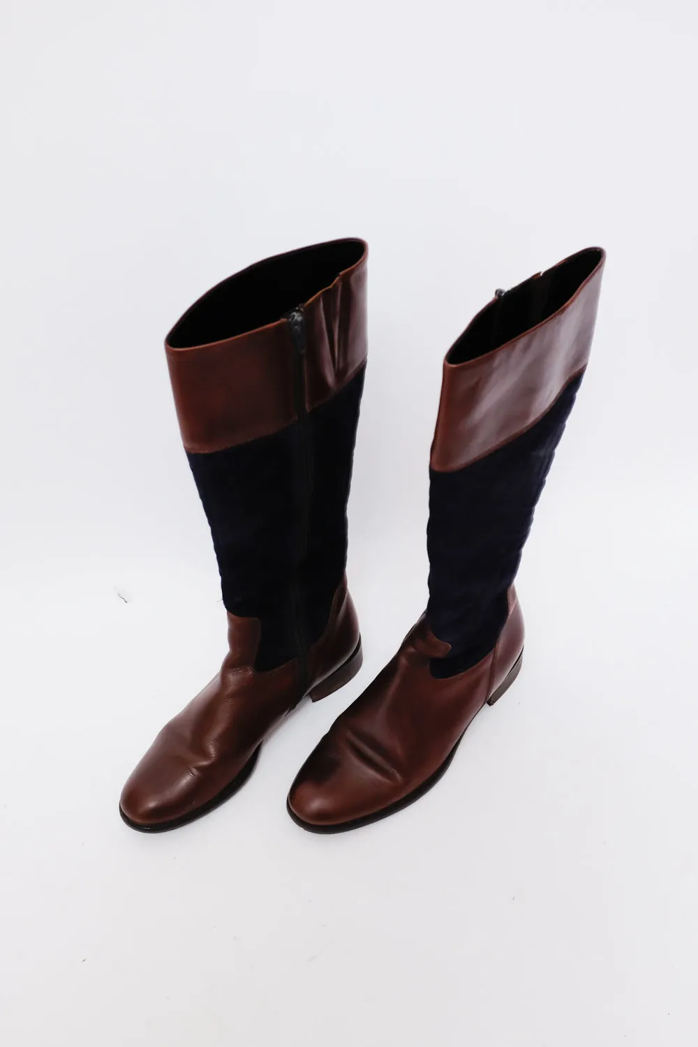 BROWN NAVY QUILTED LEATHER BOOTS 38,5