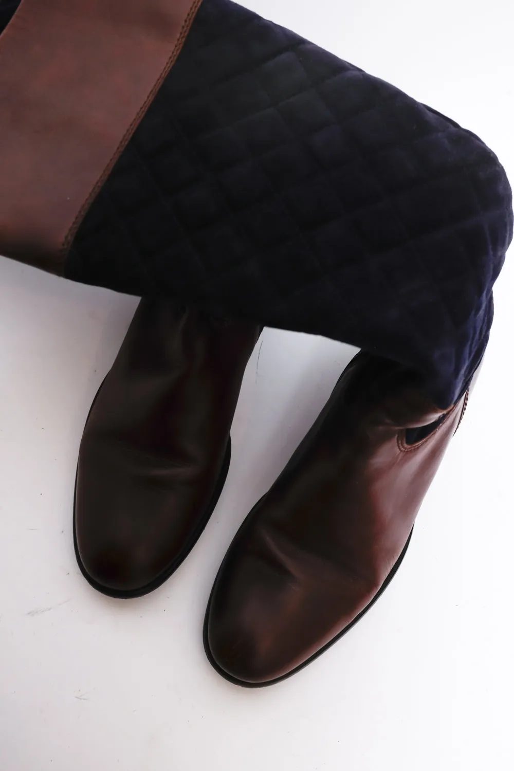 BROWN NAVY QUILTED LEATHER BOOTS 38,5