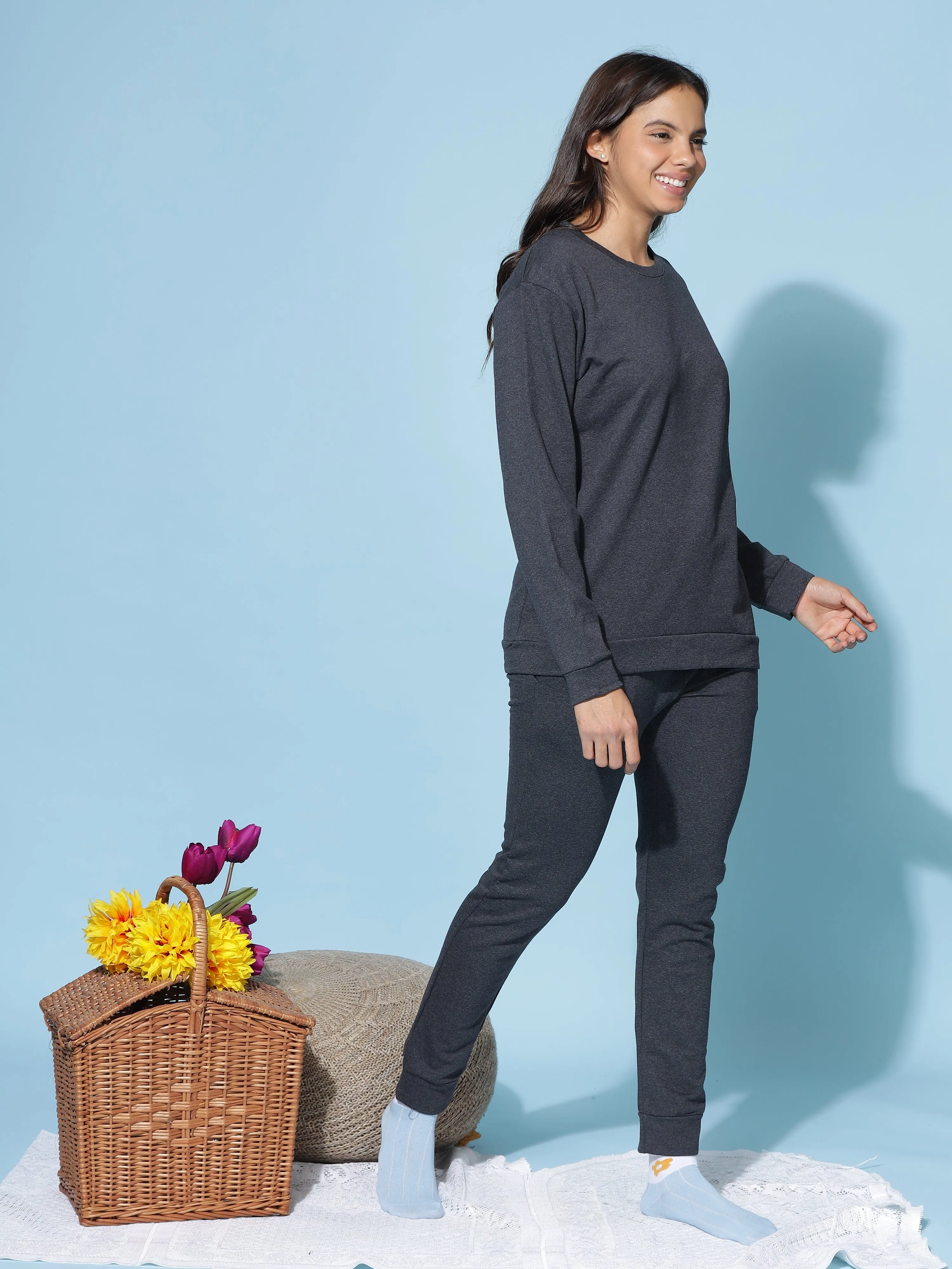 Charcoal Grey Hosiery Cotton Track Suit