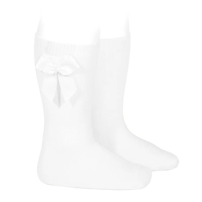 Condor Knee Sock with Side Bow - White