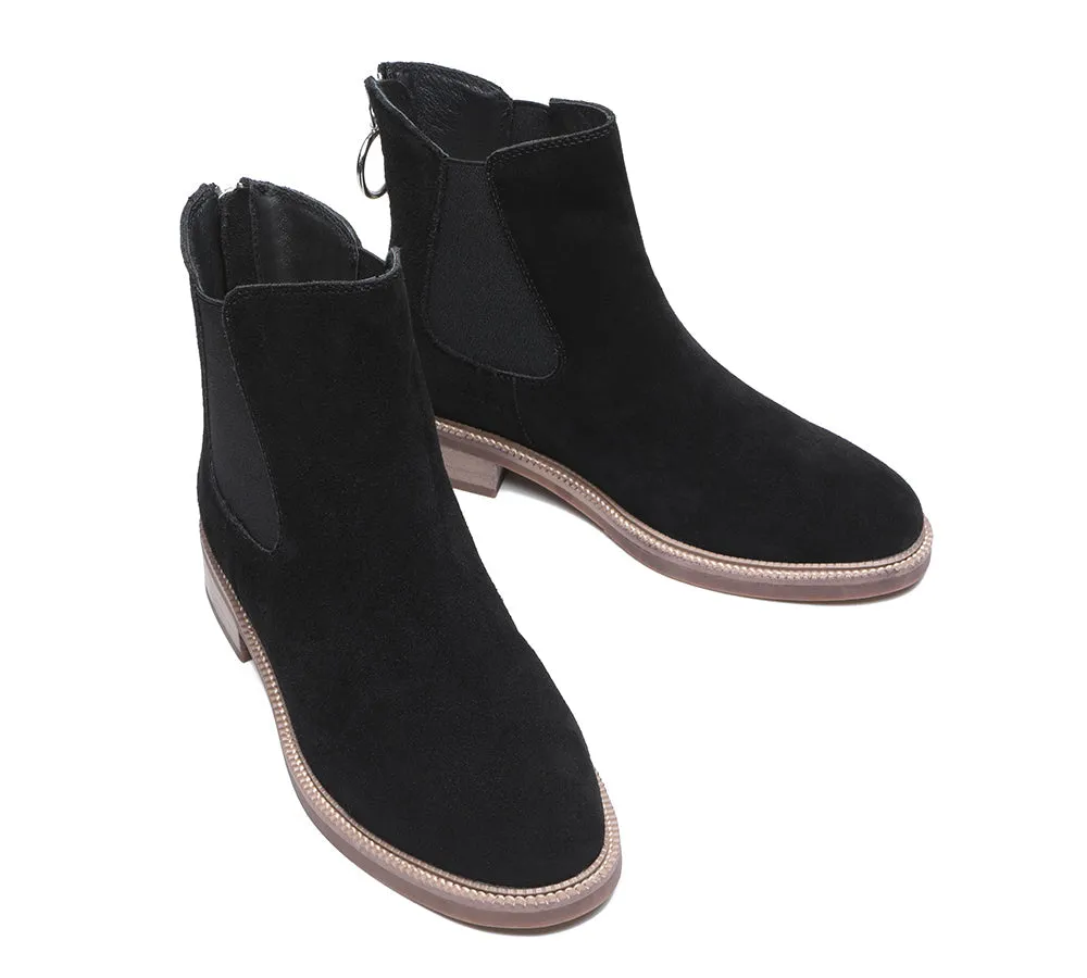 Daisy Black Leather Zipper Ankle Chelsea Boots